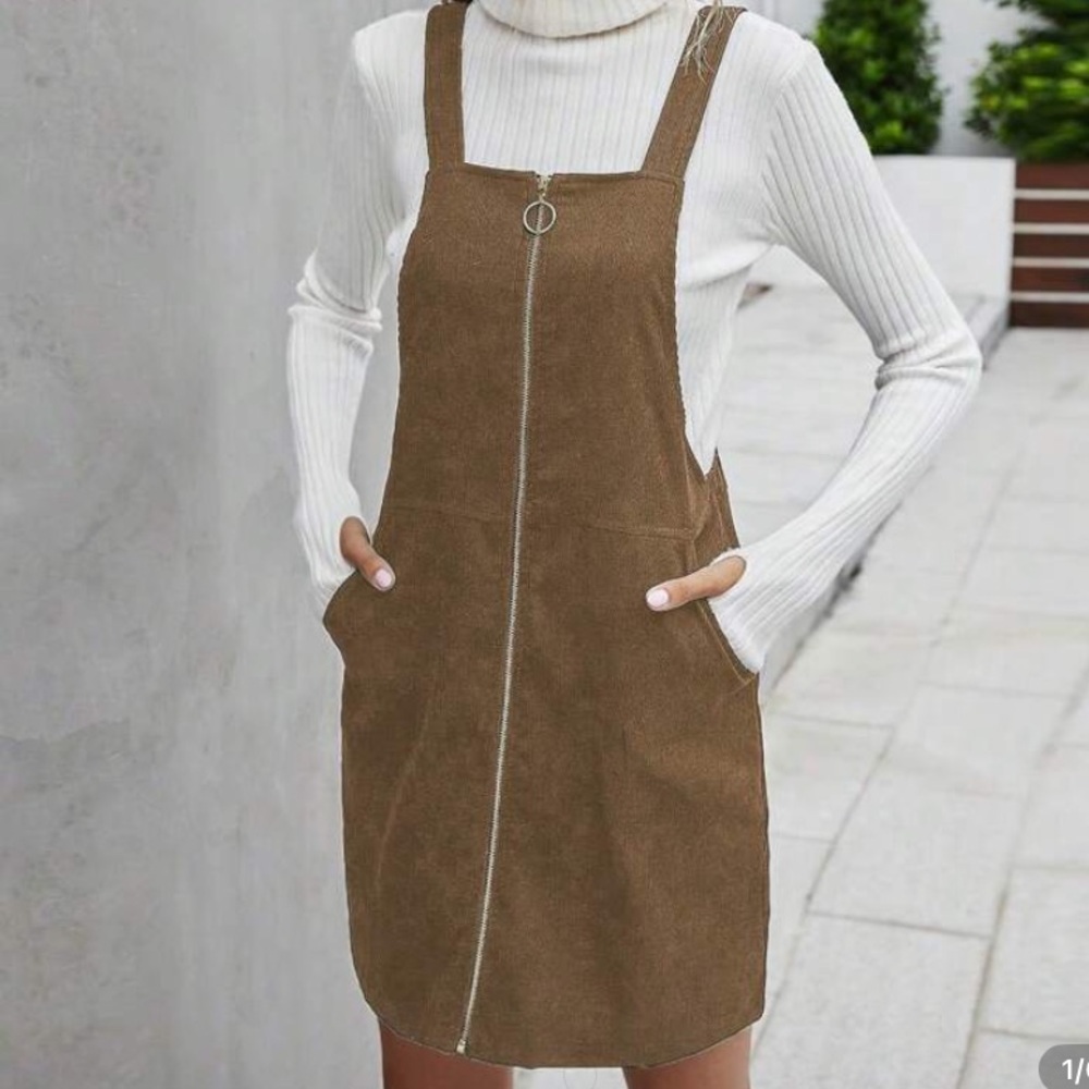 Burnt Orange/Brown Corduroy Overall Dress